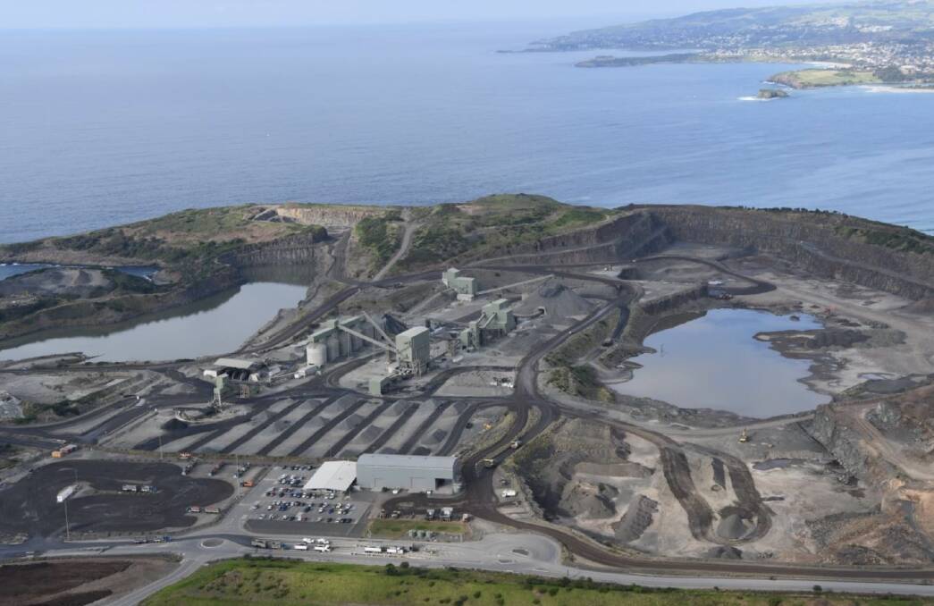 Aerial view of the Bass Point quarry operations, with Minnamurra and Kiama to the south.