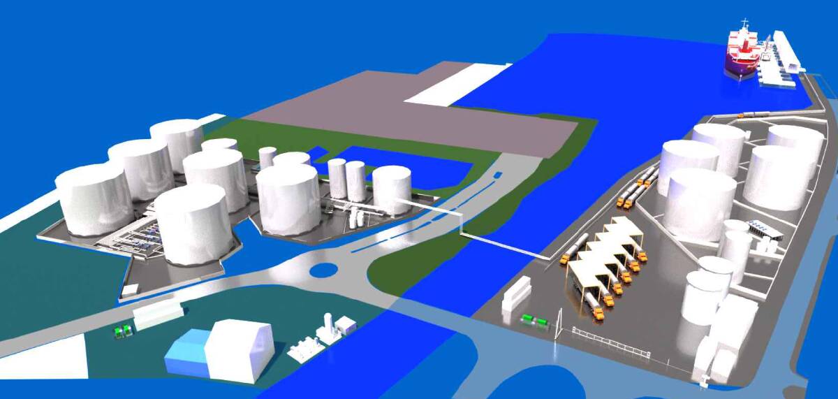 Volatile cargo: An artist's impression of what the new fuel farm at Port Kembla would look like. Source: Dept Planning and Environment