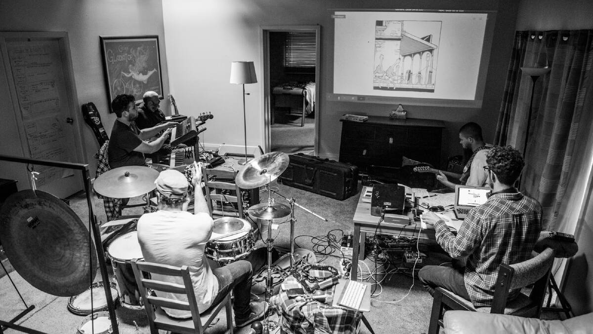 Good side: Grant (right) and the band during rehearsals for the Blue - Live show. Picture: Christopher Frape
