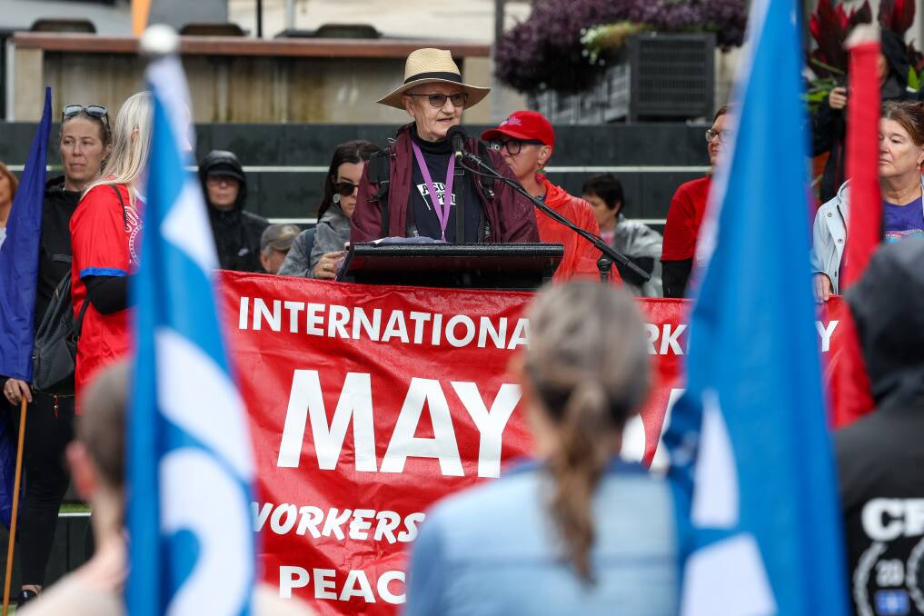 Sharon Callaghan from the ASU speaks at the May Day rally. Picture by Adam McLean