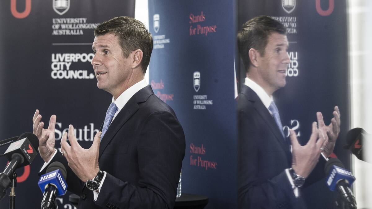 Supportive: NSW Premier and Minister for Western Sydney Mike Baird addressed the crowd at the UOW launch of plans for a Liverpool campus. Pictures: Paul Jones