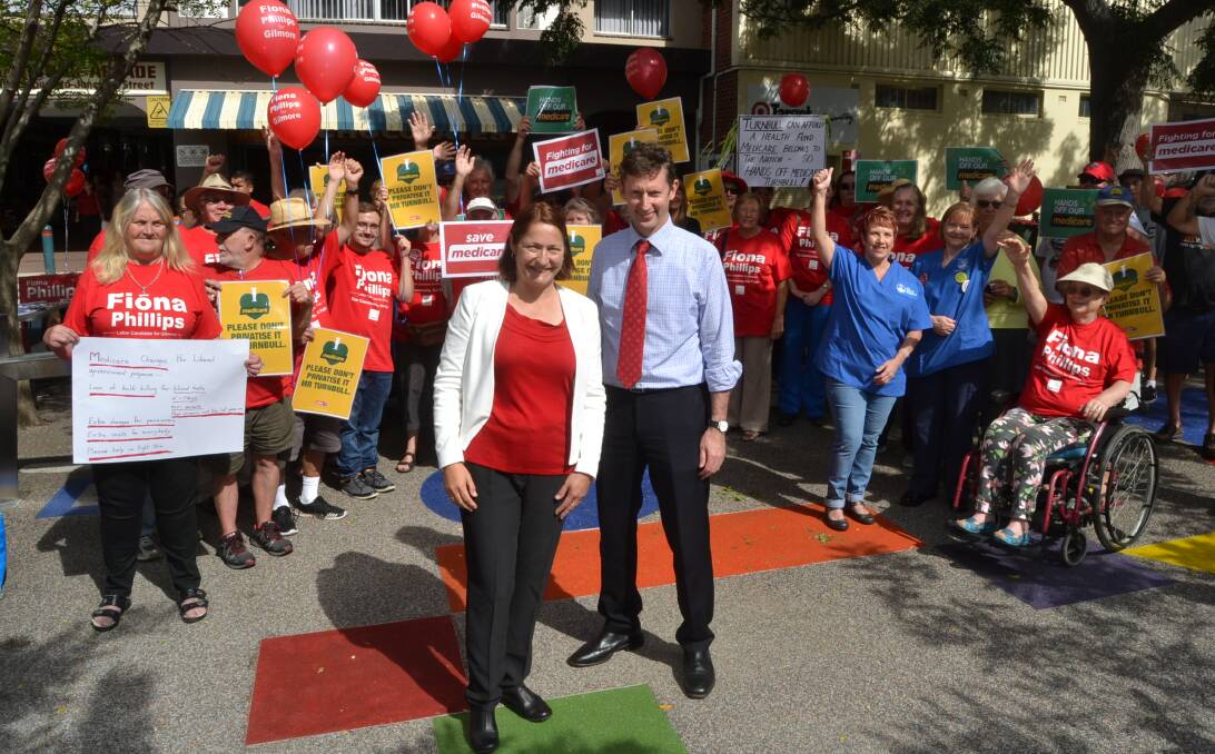 Health fears: Labor's candidate for Gilmore Fiona Phillips and Throsby MP Stephen Jones at a Save Medicare Rally in Nowra on Thursday. The crowd slammed the Federal government's attacks on Medicare. Picture: Hayley Warden
