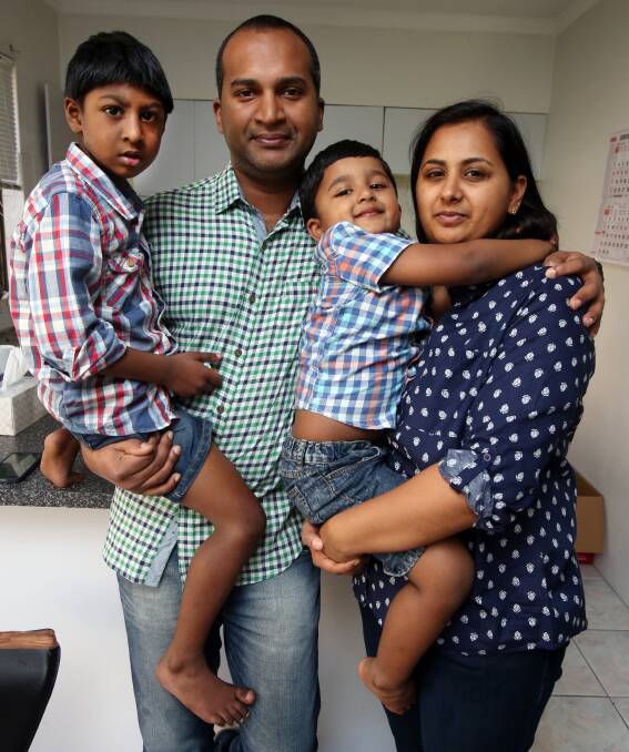 Devastating decision: Nurse Deepak Manuel and wife Ancy and sons Savio, 5, and Jeremy, 3, have been denied permanent residency despite the backing of Wollongong Hospital management and staff. Picture: Robert Peet