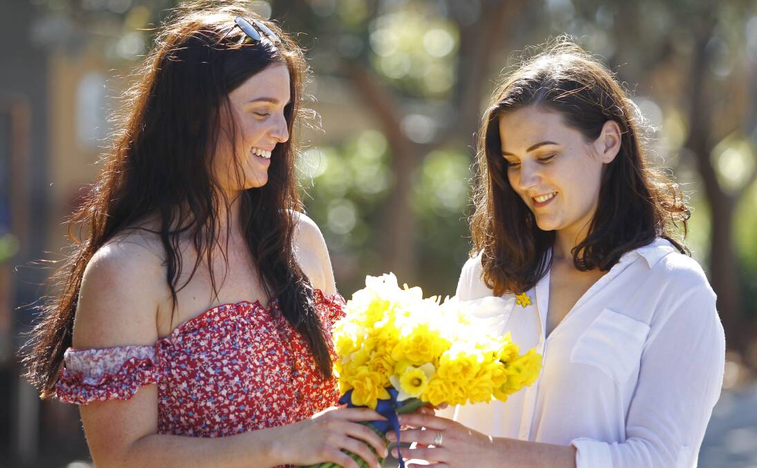Helping hand: Kat Surjak provided friend Vanessa Rees with support during her battle with blood cancer and both are supporting this year's Daffodil Day. Picture: Anna Warr