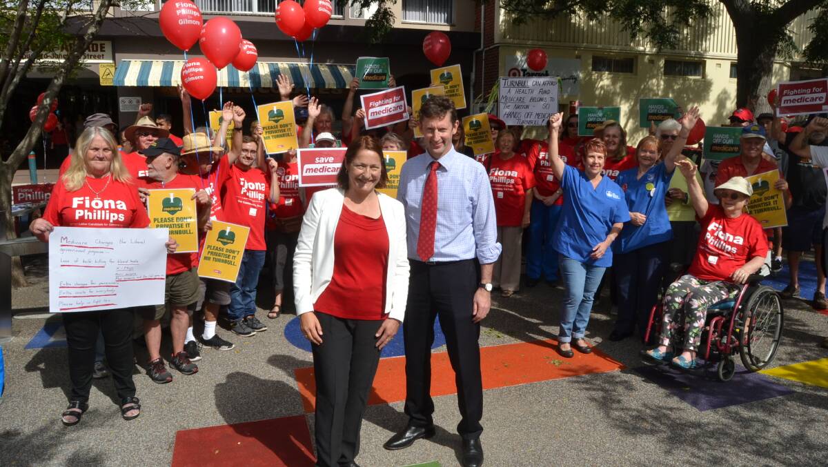Throsby MP Stephen Jones and  Labor's candidate for Gilmore Fiona Phillips at a recent rally to save Medicare.