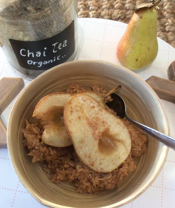 Tastebuds: This Chai Infused Porridge with Cinnamon Baked Pears recipe is a fuss free, spill proof, nutritious and delicious brekkie in bed creation for your special mum for Mother’s Day.