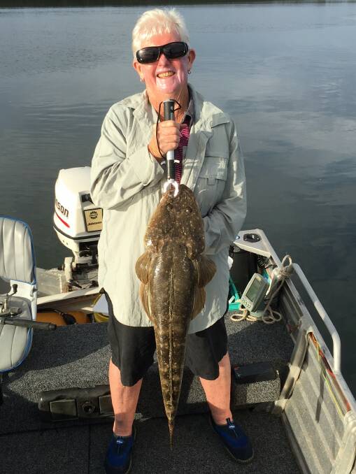 Fantastic plastic: Barbara Murphy was tickled pink to snare this 79cm flatty on a jigged plastic. (Photos submitted for publication should be high res - around 1MB)
