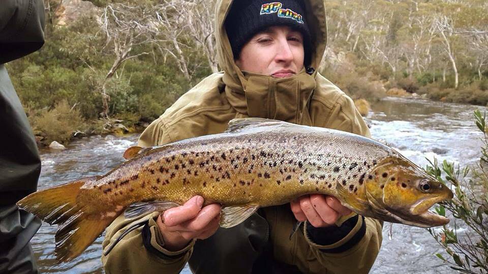 Last chance: Blake Malitz with a Eucumbene brown trout caught on season closing weekend. Those after trout are now trolling the Alpine lakes.