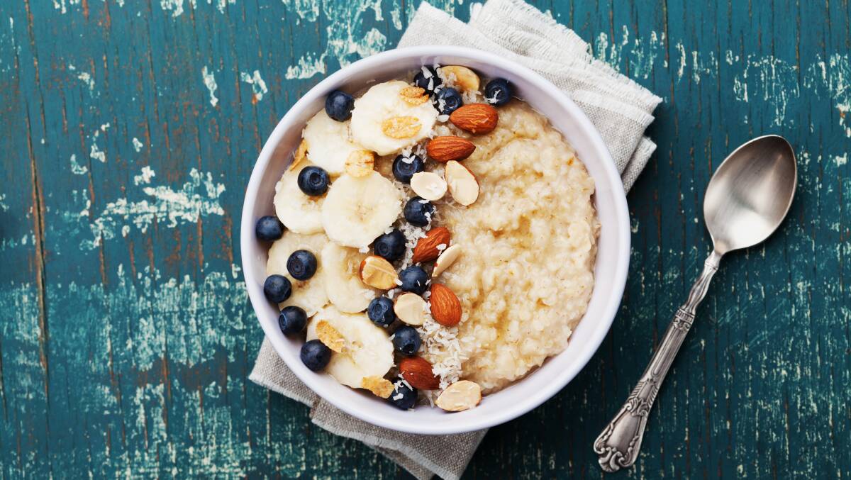 Bowl of energy: A bowls of oats with blueberries, banana and almonds is a great way to give you energy before a big workout, according to fitness expert Lukas Chodat.