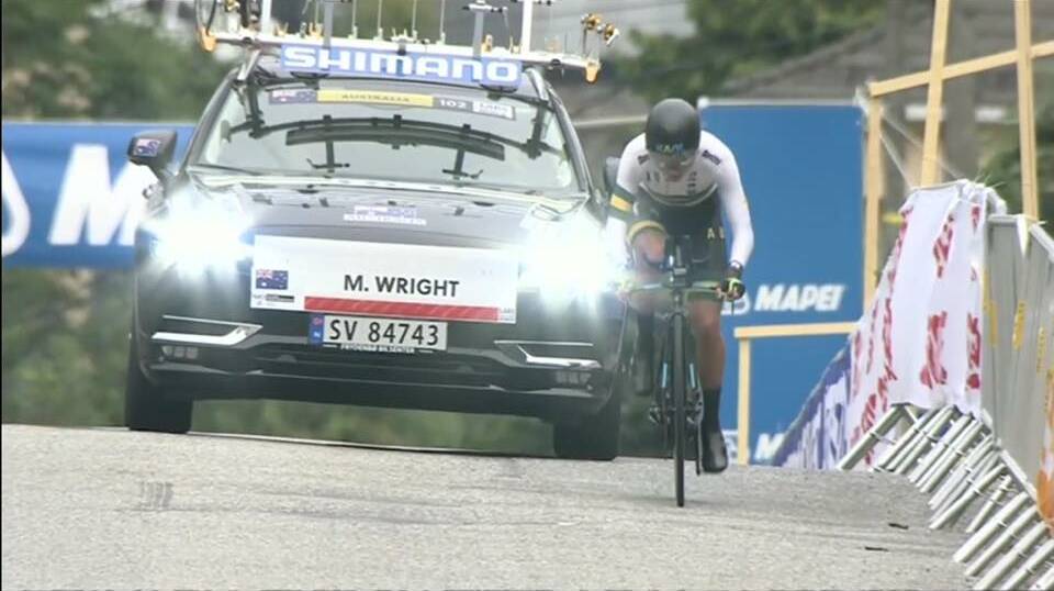 Wright competes in the Individual Time Trial. Backing up in the 1.33.8km road race, Wright pushed himself both physically and mentally.