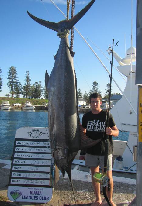  This fits the bill: Lachlan Rogers with his section winning 123kg blue marlin from Kiama Game’s recent tournament.