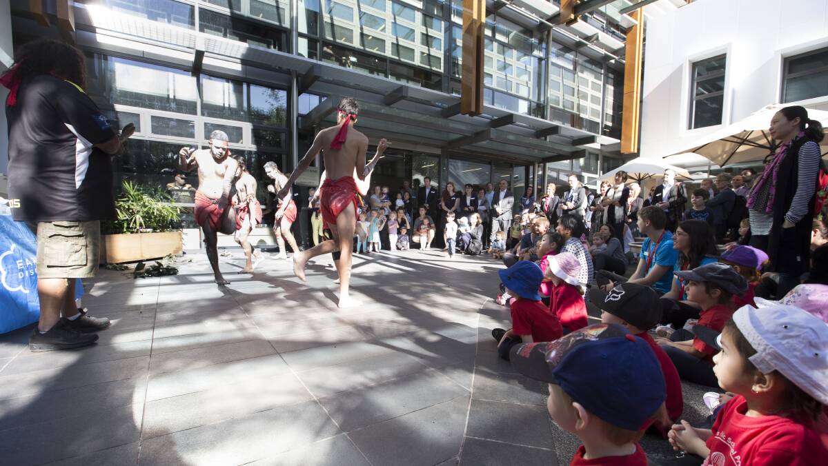  PERFORMANCE: The Little Ngargens Dance Troupe performed at the University of Wollongong on Tuesday as part of Early Start's birthday celebrations. Picture: Paul Jones.