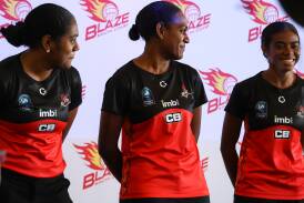 Fiji Pearls star Kalesi Tawake and under 21 players Yvonne Nalewbau and Susana Rasaubale. Picture supplied