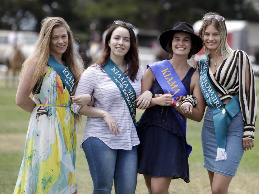 COMPETITION: Kiama Showgirl entrants Andria Binkins and Stephanie Panecasio with 2016 winner Lucy Marsden and fellow entrant Taylor Reid. Pictures: Sylvia Liber