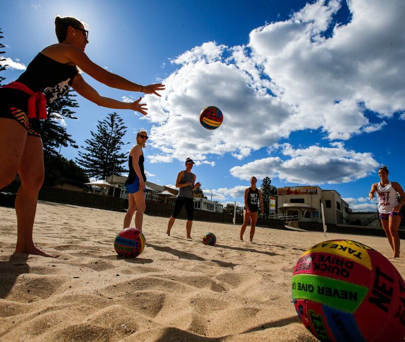 BALL FUN: Emily Osborne, Taylah Davies, Emily Prouten, Emma Cappetta and Karlia Cook will play in the Beach Netball event. Picture: Adam McLean