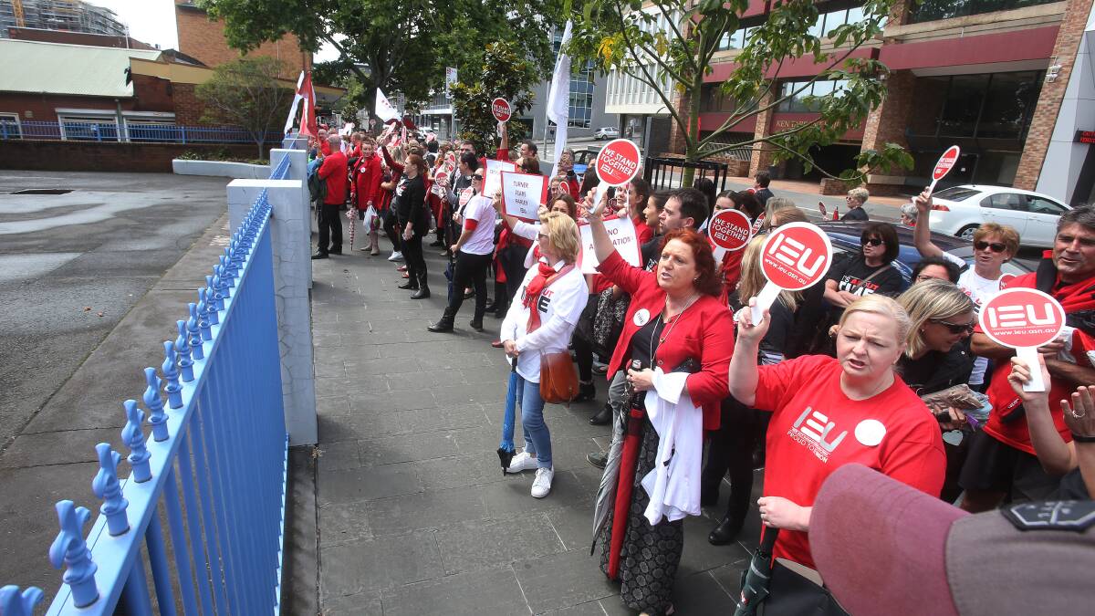 Catholic teachers and staff strike and march through streets of Wollongong on November 6. Picture: Robert Peet