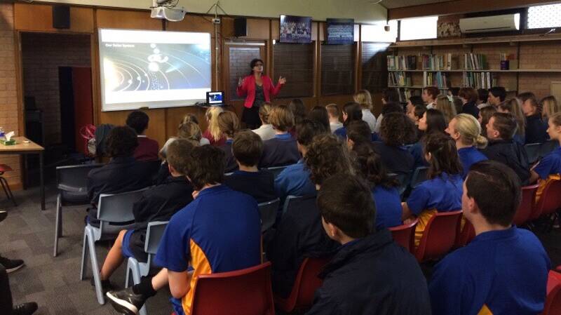 INSPIRING SPEAKER: World renowned physicist and scientist Dr Catalina Curceanu enthralled and inspired Bulli High School science students during her speech on Wednesday. Picture: Supplied