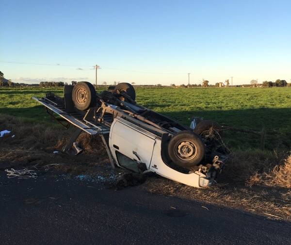 The driver was taken to Shoalhaven Hospital in a stable condition after rolling his car in Numbaa.
