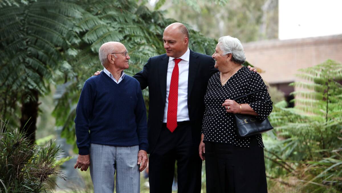 FAMILY: Professor Alex Frino with his parents Luigi and Maria on Tuesday. Prof Frino has been invited to attend a meeting at the Italian Parliament later this week. Picture: Sylvia Liber