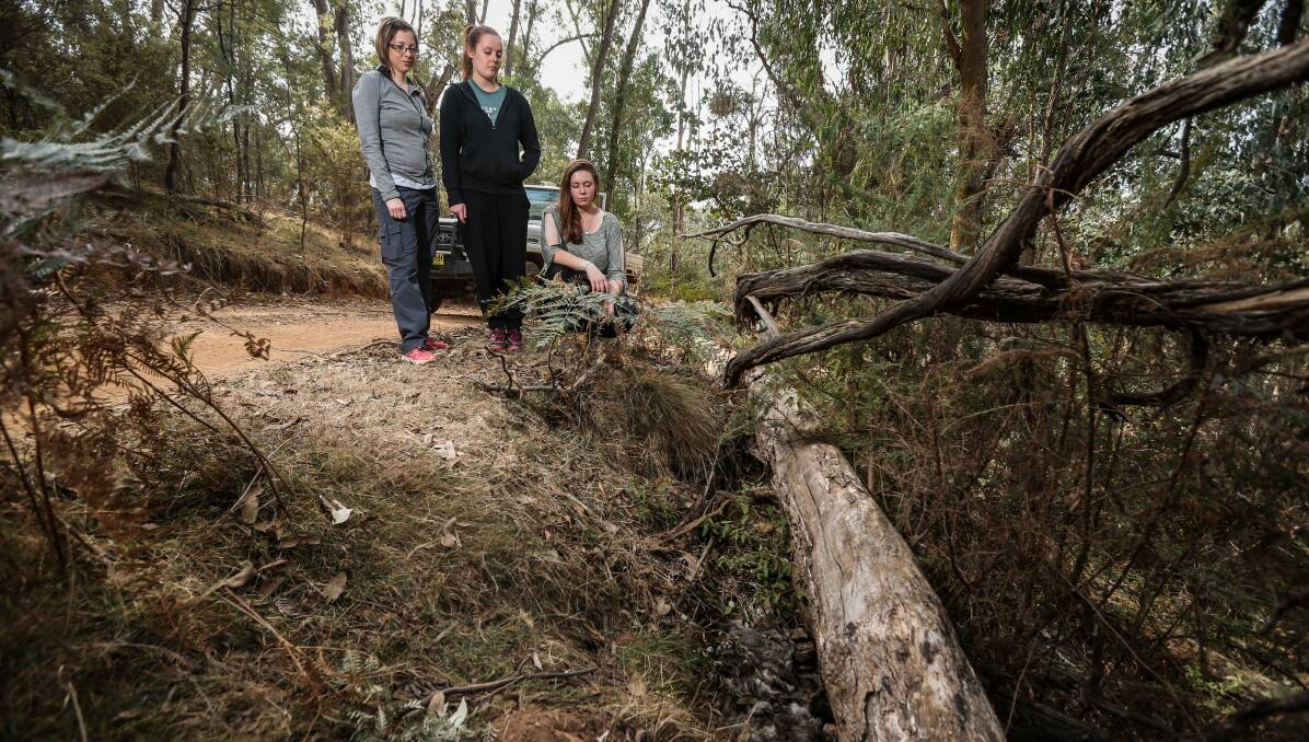 DISTURBING: Lucie Libaud, Sarah Smith and Francesca Sharpe were horrified to find animal remains at Stanley. Picture: JAMES WILTSHIRE