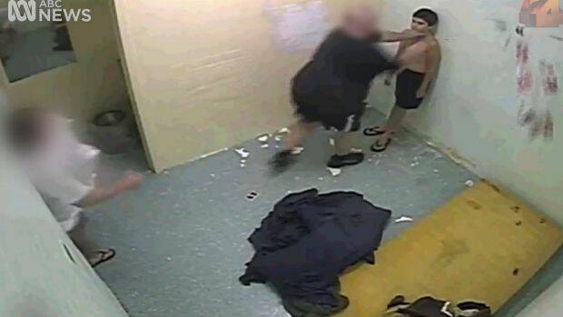 Dylan Voller being manhandled by staff at the Darwin facility. Photo: ABC Four Corners
