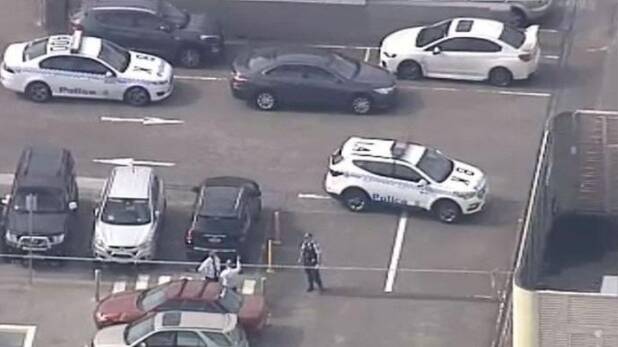 Police at the scene of a shooting at Bankstown Central Shopping Centre. Photo: Channel Nine