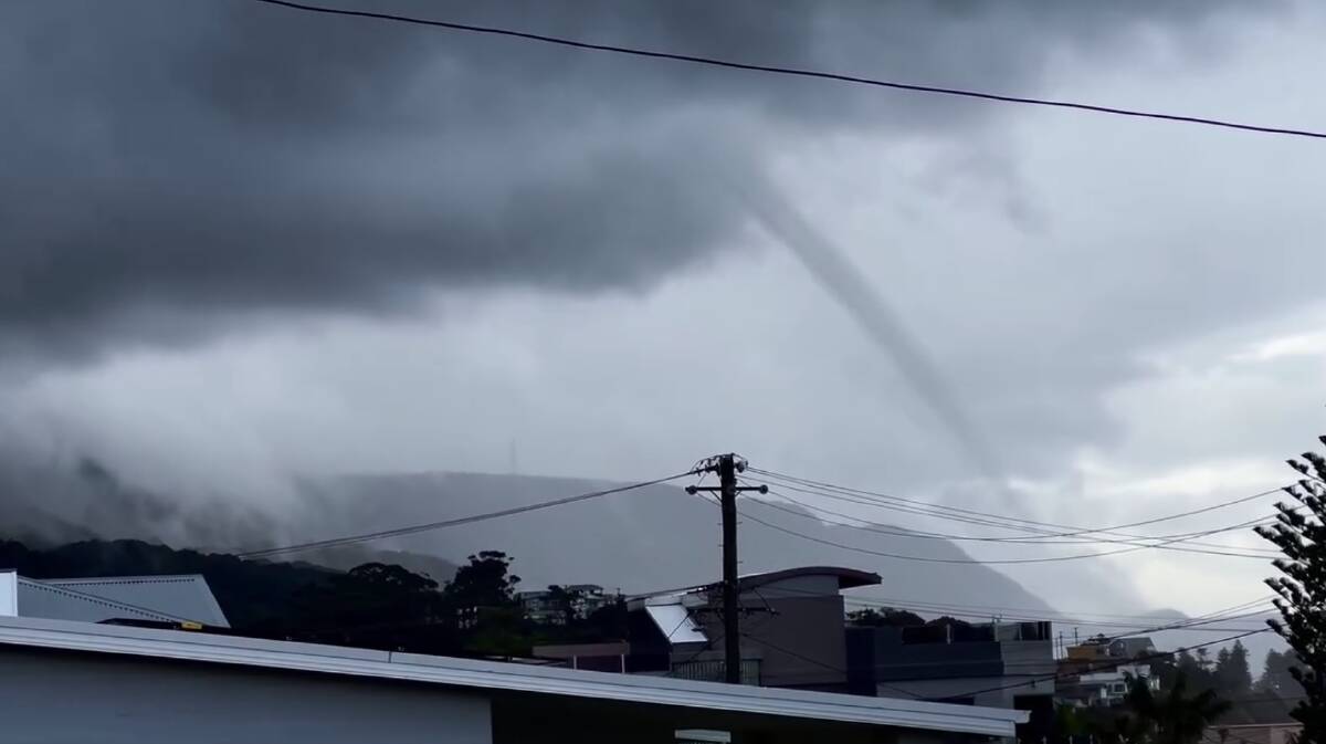 A still image from Steve Whistler's video of a waterspout off the Thirroul coast on Monday. 