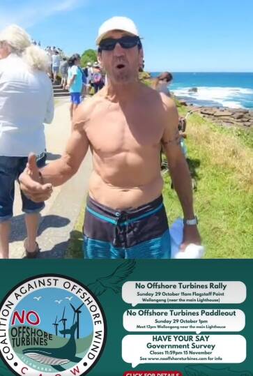 A still from a video shared on Facebook of David 'Guru' Graham at a recent anti-wind rally in Wollongong. 