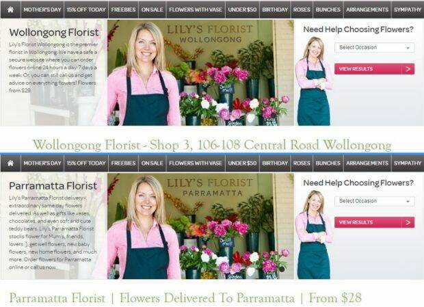 Spot the difference: Lily's Florist in Wollongong and Lily's Florist Parramatta. Photo: Supplied

