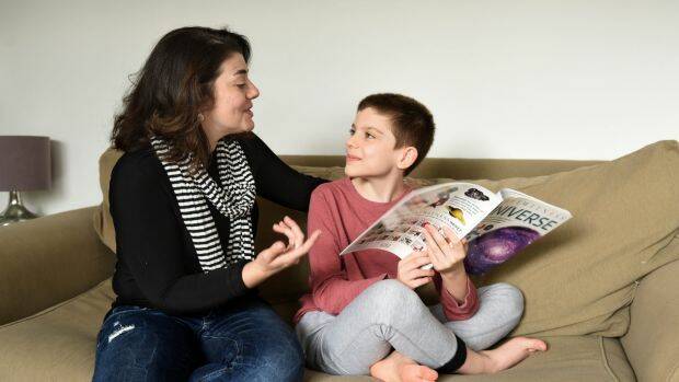Carly Landa home schools her son Louie, who is on the autism spectrum and suffers anxiety.  Photo: Steven Siewert
