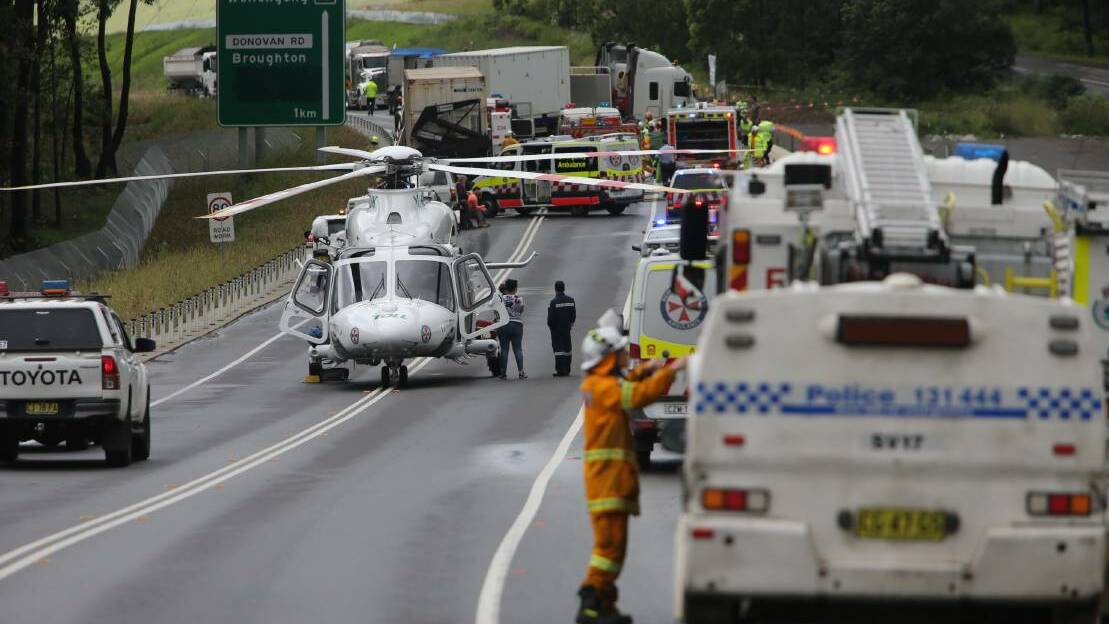 The scene of Tuesday's accident on the Princes Highway north of Berry on Tuesday.
