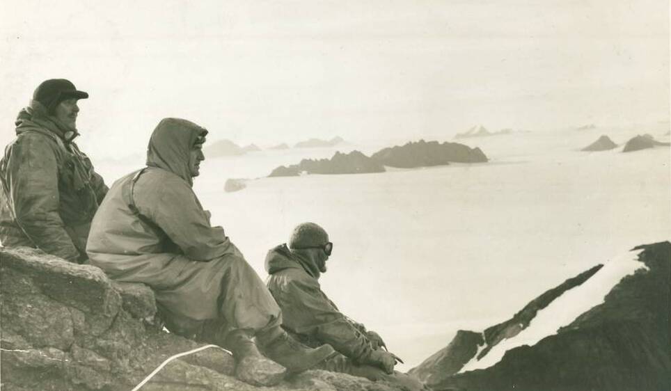 Peter Shaw (centre) on the Antarctic expedition for which he later received a Polar Medal.