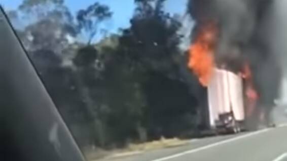 Truck engulfed by flames on Hume Highway