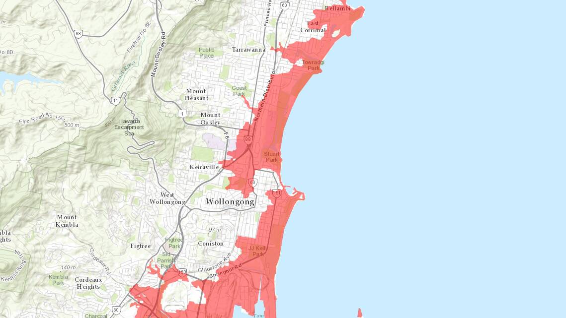 Wollongong suburbs would be effected by a tsunami. according to tsunamisafe.com.au Photo: SES