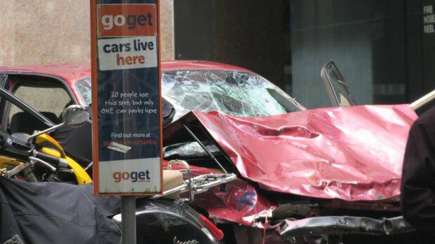 The car involved in the incident in Bourke Street, Melbourne city. Photo: Leigh Henningham
