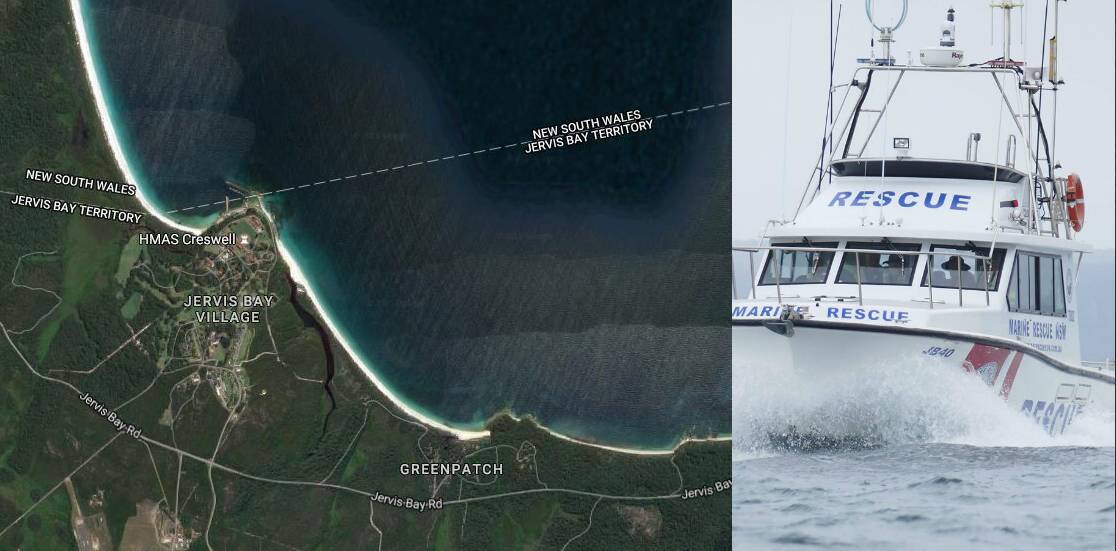 A man and his daughter were rescued after their catamaran overturned in waters north of Greenpatch beach at Jervis Bay on Saturday evening.