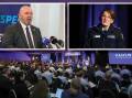 Clockwise from bottom left: Police Association of NSW President Kevin Morton and NSW Police Commissioner Karen Webb spoke at the PANSW conference at Novotel Wollongong on Tuesday, May 21, 2024. Pictures by Adam McLean 
