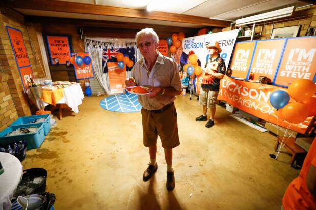 A lonely One Nation supporter as celebrations wind down. Photo: Alex Ellinghausen

