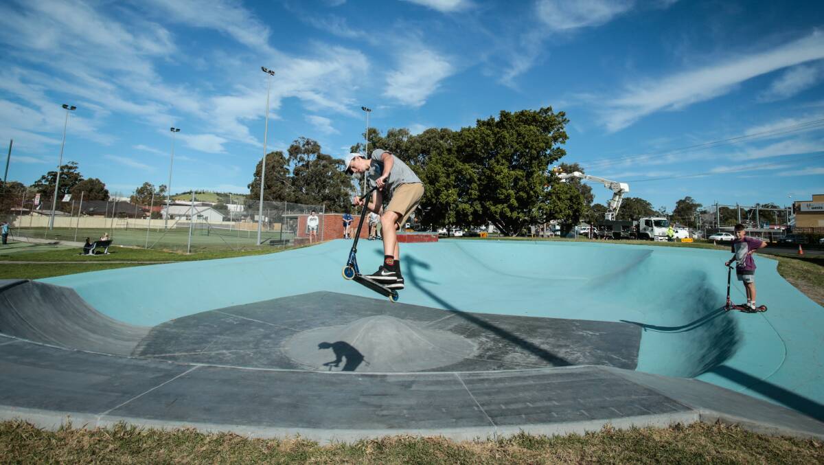 Flippin' awesome: Skaters tested out the revamped Unanderra skate park on Tuesday; it's been completed by Wollongong City Council workers one month ahead of schedule . Picture: Adam McLean