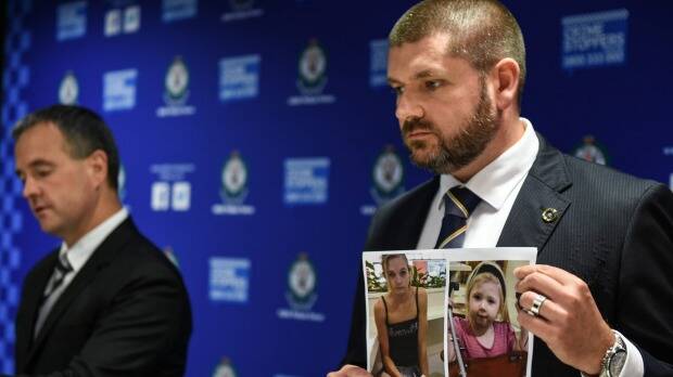 NSW investigators show a photo of Karlie Jade Pearce-Stevenson and her daughter Khandalyce Kiara Pearce. Photo: Brendan Esposito