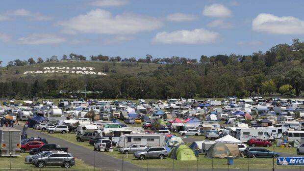 Spectators camping to watch the Bathurst 12 Hour Race at Mount Panorama.

