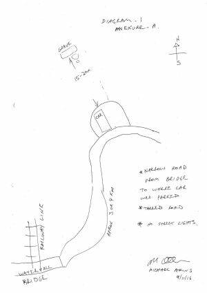 The map drawn by Michael Atkins of where he buried his boyfriend Matthew Leveson in the Royal National Park. This sketch was tendered as evidence on Thursday. Photo: Supplied
