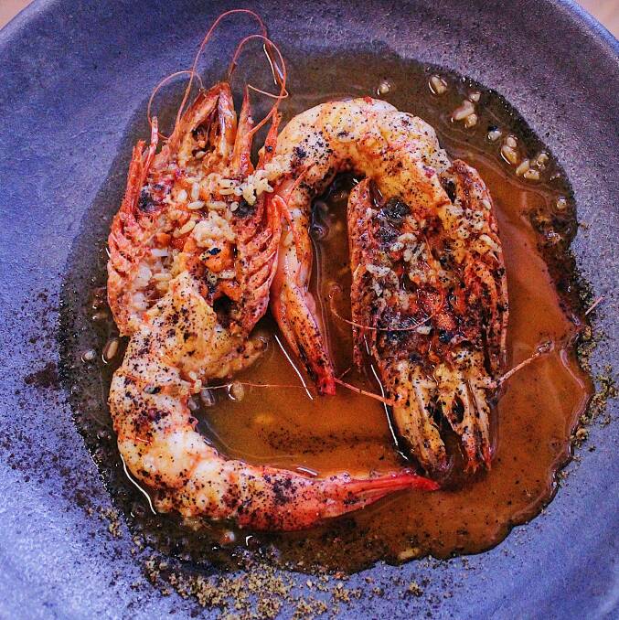 Produce match: (Below) Fresh, simple produce, like these Coffs Harbour prawns, are a perfect match for the bold, unusual flavours of natural wine, Babyface chef Andy Burns says.