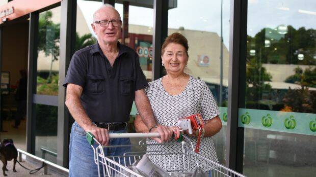 Geoffrey and Agnes Lawler, on holiday in Airlie Beach from Wollongong, were "scared stiff" ahead of the cyclone's arrival. Photo: Rachel Clun
