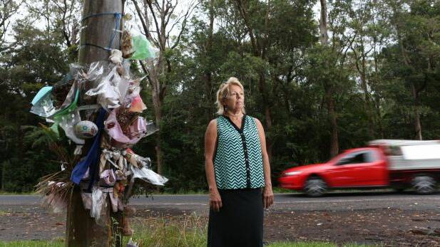 Lindy Hewett at the crash site where residents have been lobbying for road improvements. Photo: Louise Kennerley
