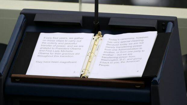 Donald Trump's speech on the lectern ahead of the 58th presidential inauguration. Photo: Bloomberg

