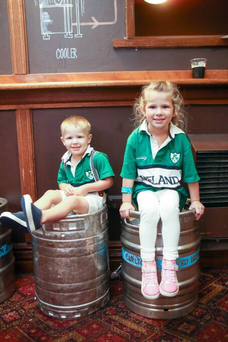 Bowen and Clover Harris exploring their Irish heritage at Dicey Riley's Hotel in Wollongong. Photo: Adam McLean.
