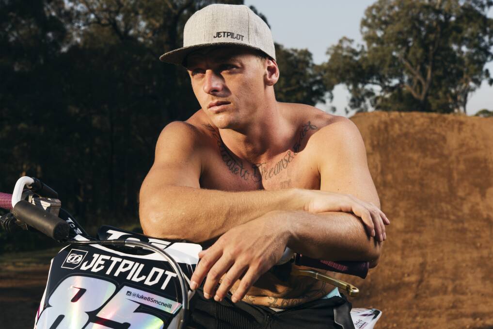 Australian Freestyle Moto X rider Luke McNeill at his training compound in East Kurrajong. Luke is a stunt double for Vin Diesel's upcoming film xXx: The Return of Xander Cage. Photo: James Brickwood