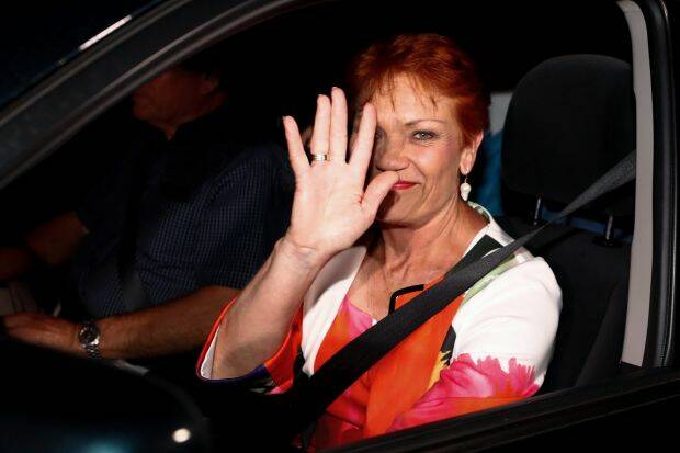 Pauline Hanson is driven away from the event. Photo: Alex Ellinghausen

