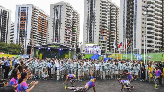 Team Australia is welcomed to the athletes' village at the start of the Olympics. Photo: David Ramos
